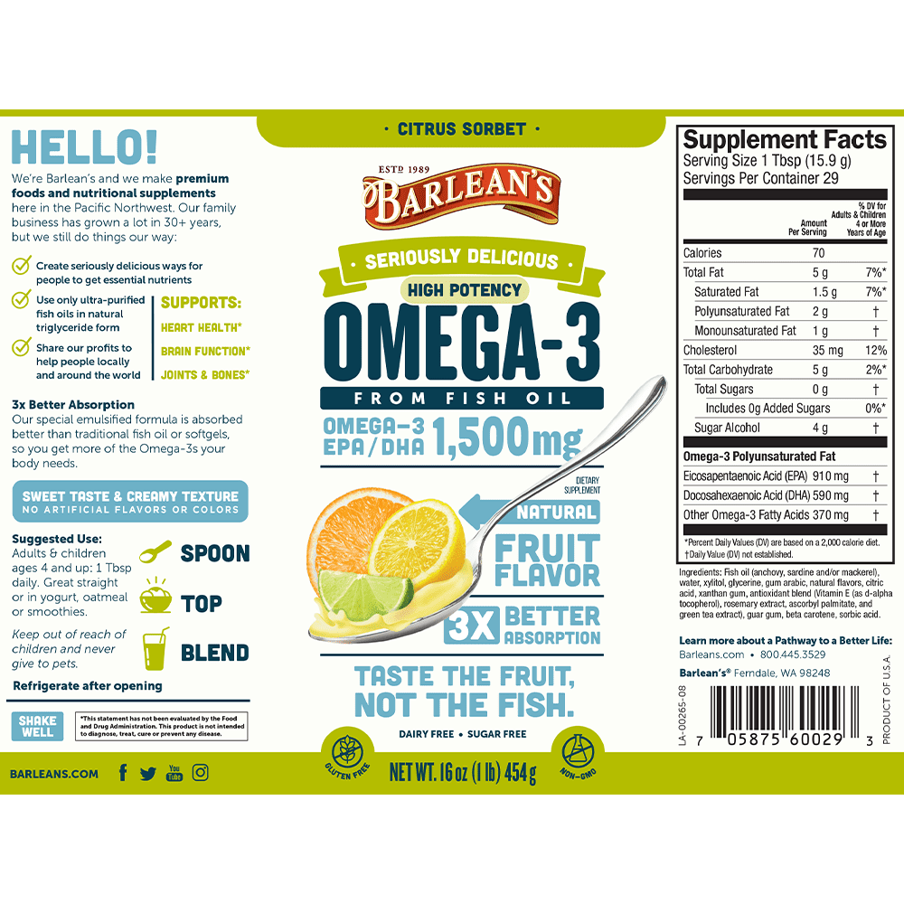 High Potency Fish Oil - Citrus Sorbet - 16oz - Image 2