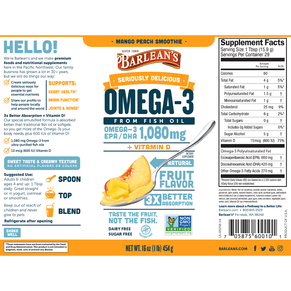 Seriously Delicious Fish Oil - Mango/Peach - 16oz - Image 2